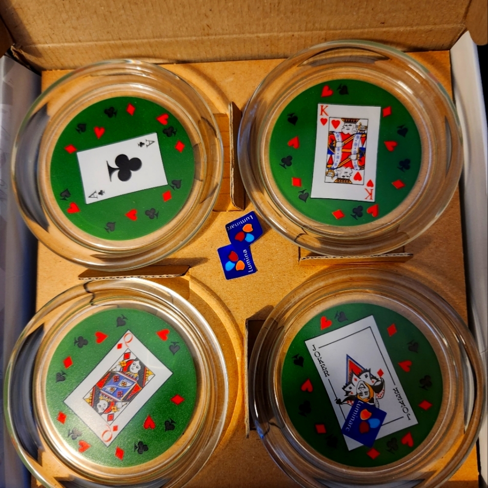 NIB Luminarc Glass Coasters Playing Card Theme